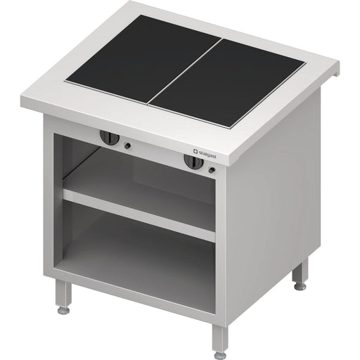 Stalgast - Warmausgabe "Free Flow" mit 2 Wärmeplatten aus Glaskeramik und offenem Unterschrank 799x750x880 mm, Edelstahlabdeckung - GastroDeals