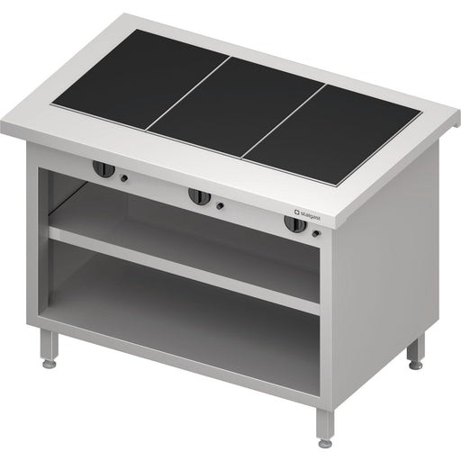Stalgast - Warmausgabe "Free Flow" mit 3 Wärmeplatten aus Glaskeramik und offenem Unterschrank 1132x750x880 mm, Edelstahlabdeckung - GastroDeals