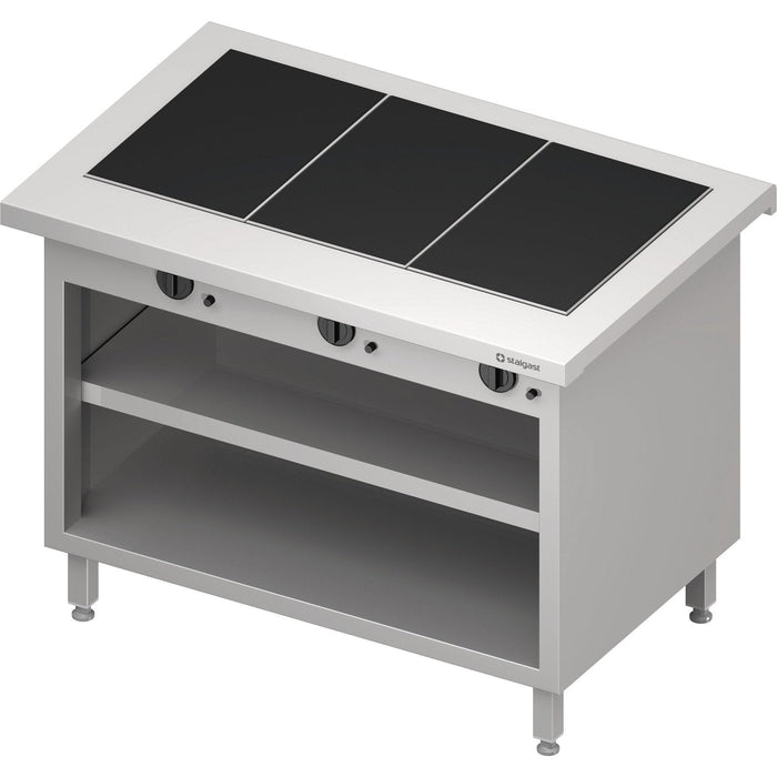 Stalgast - Warmausgabe "Free Flow" mit 3 Wärmeplatten aus Glaskeramik und offenem Unterschrank 1132x750x880 mm, Edelstahlabdeckung - GastroDeals