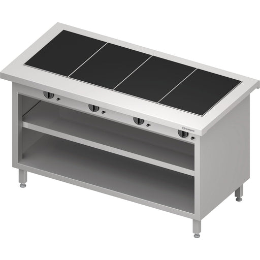 Stalgast - Warmausgabe "Free Flow" mit 4 Wärmeplatten aus Glaskeramik und offenem Unterschrank 1465x750x880 mm, Edelstahlabdeckung - GastroDeals