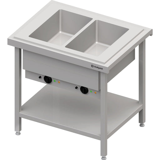 Stalgast - Warmausgabe mit Bain-Marie 2x GN1/1 Einzelbecken, 920x750x880, Edelstahlabdeckung - GastroDeals