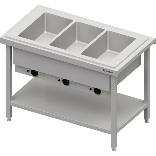 Stalgast - Warmausgabe mit Bain-Marie 3x GN1/1 Einzelbecken, 1245x750x880, Edelstahlabdeckung - GastroDeals