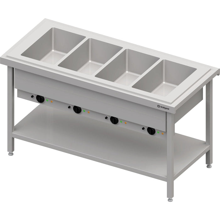 Stalgast - Warmausgabe mit Bain-Marie 4x GN1/1 Einzelbecken, 1570x750x880, Edelstahlabdeckung - GastroDeals