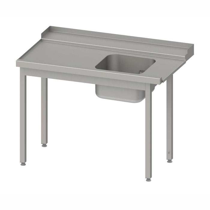 Stalgast - Zulauftisch, Korbführung mit Gefälle, ohne Grundboden mit einem Becken 1400x750x880 mm, Anbauseite links, mit Aufkantung, verschweißt - GastroDeals
