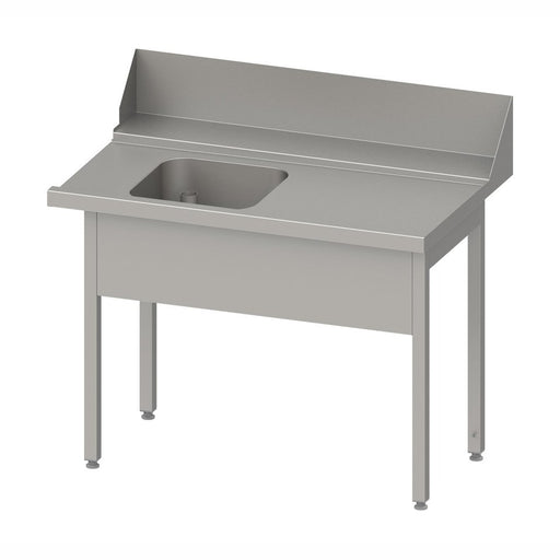 Stalgast - Zulauftisch "PRO", Korbführung mit Gefälle, ohne Grundboden, mit einem Becken, 1300x750x880 mm, Anbauseite rechts, mit Aufkantung 200 mm und Beckenblende, verschweißt - GastroDeals